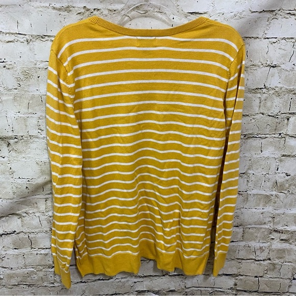 Old Navy Yellow White Striped Classic Crewneck Pullover Sweater - Picture 3 of 5